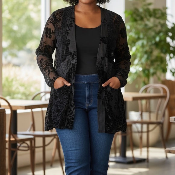 Chico's Tops - Chico's Sheer Black Floral Blouse